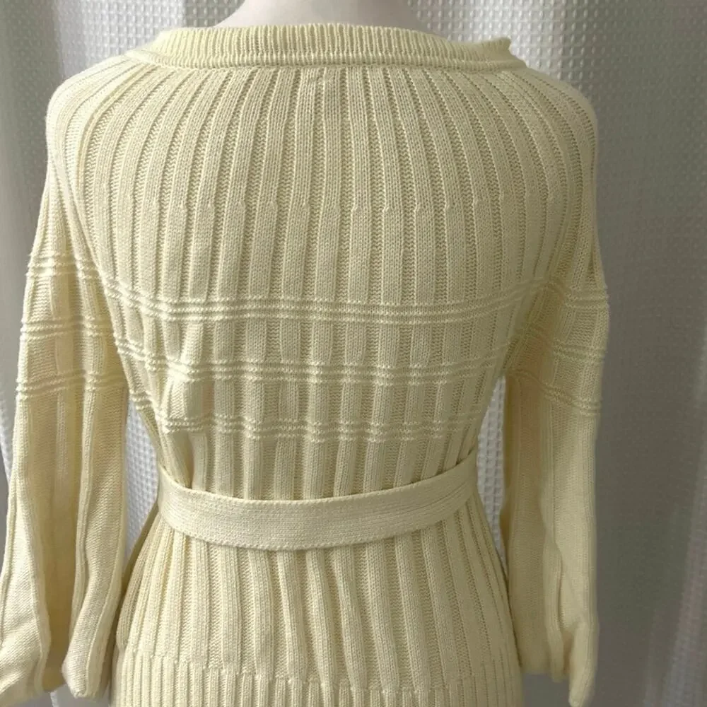 Moth Anthropologie Ribbed Chunky Knit Button Front Belted Bell Sleeve Sweater M